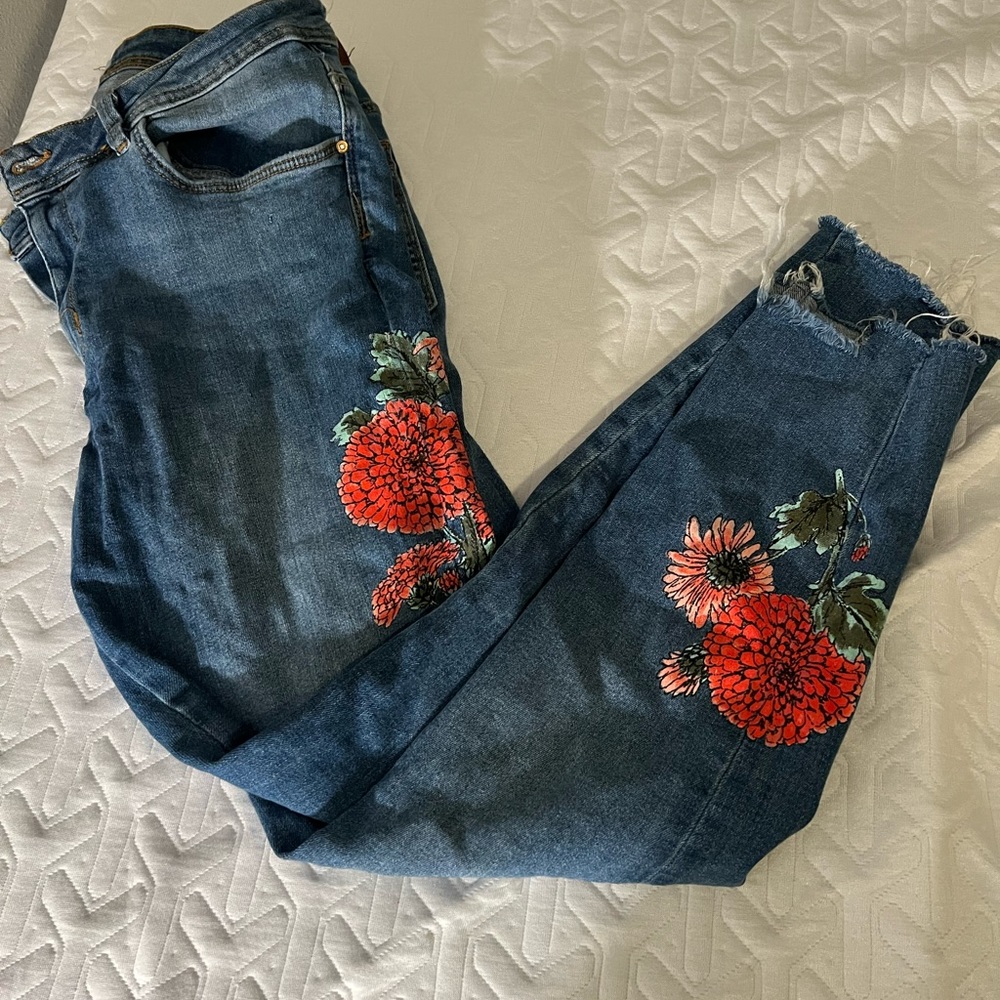 Zara floral painted jeans